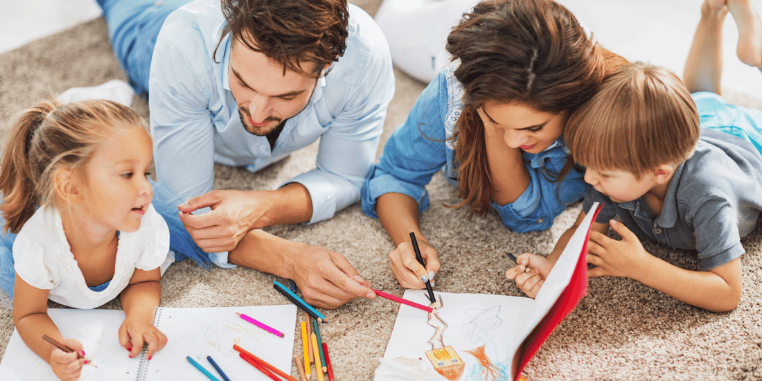 Parents and kids coloring together, Co-Parenting Without Conflict
